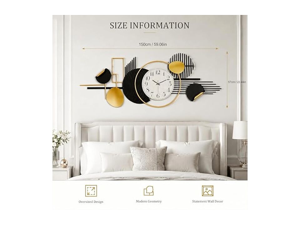 Metal Layered Geometric Install Vertical Wall Clock 59 Inch Silent