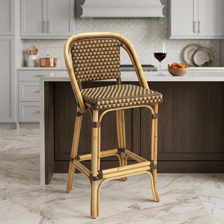 HomeRoots 28" Brown Rattan Counter Height Bar Chair