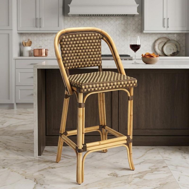 HomeRoots 28" Brown Rattan Counter Height Bar Chair image number 1