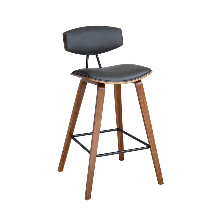 28.5 Inches Contoured Seat Leatherette Barstool, Brown-Benzara