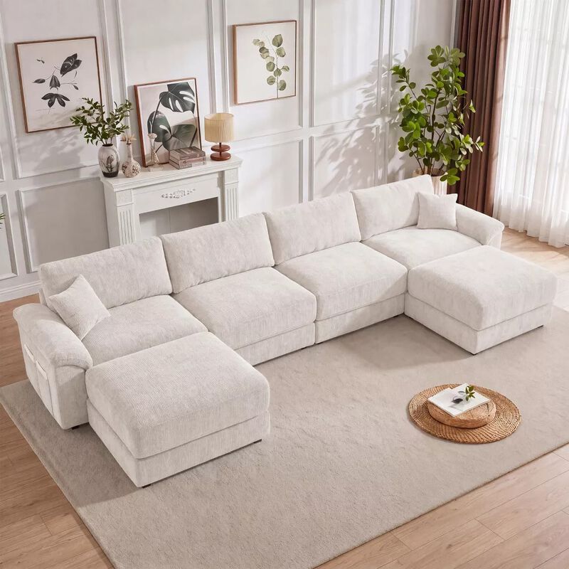 Vipbear 150 Inch Chenille Oversized Modular Sectional Sofa U Shaped Cloud Couch with Movable Ottoman image number 9