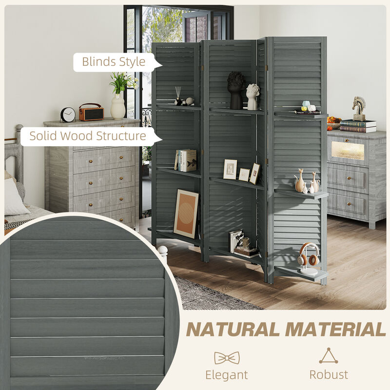 Hivvago 5-Panel Wood Room Divider with Shelves and Storage image number 5