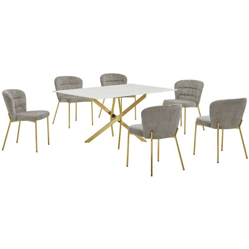 Best Quality Furniture Rectangle Tempered Glass Dining Table With 6 Grey Side Chairs
