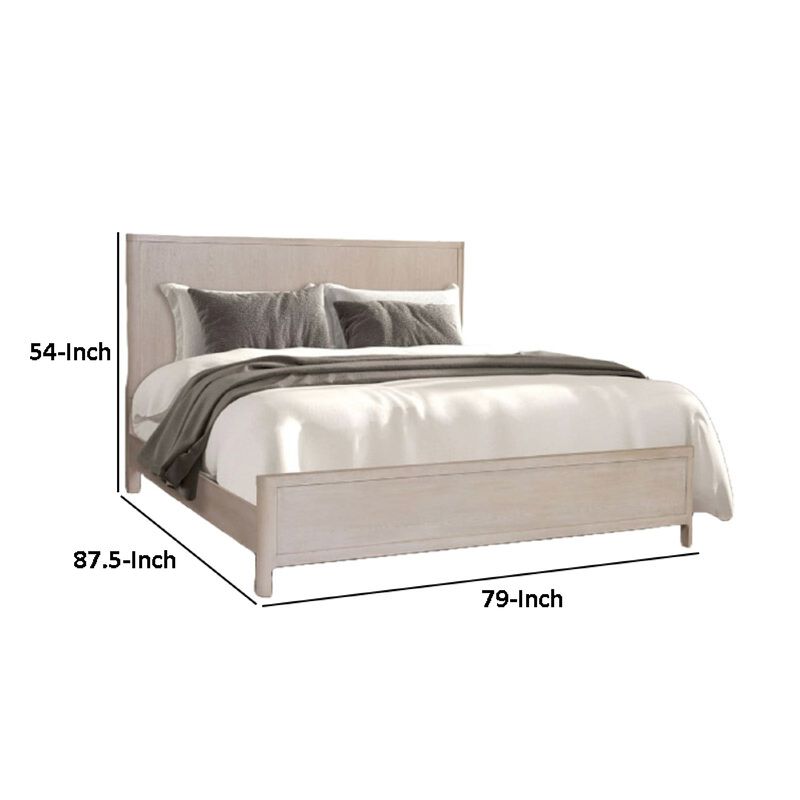 Reham King Bed, Rounded Edges, White Wash Brown Solid Rubberwood Frame