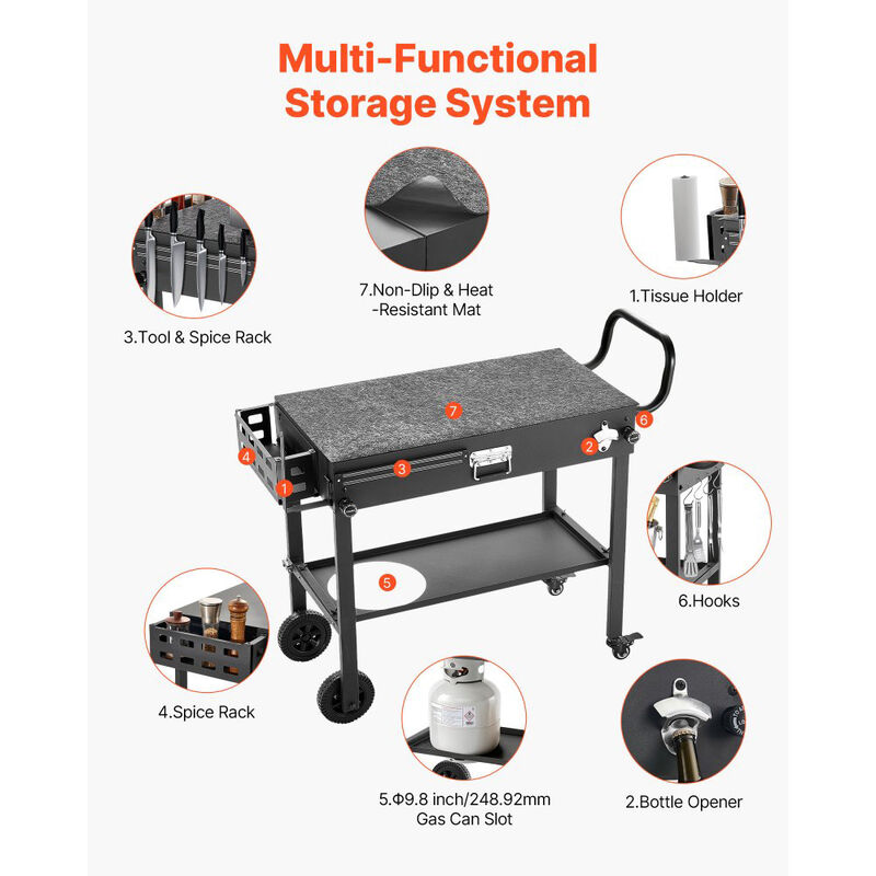 Outdoor Grill Cart Folding BBQ Prep Table with Wheels Magnetic Rack image number 6