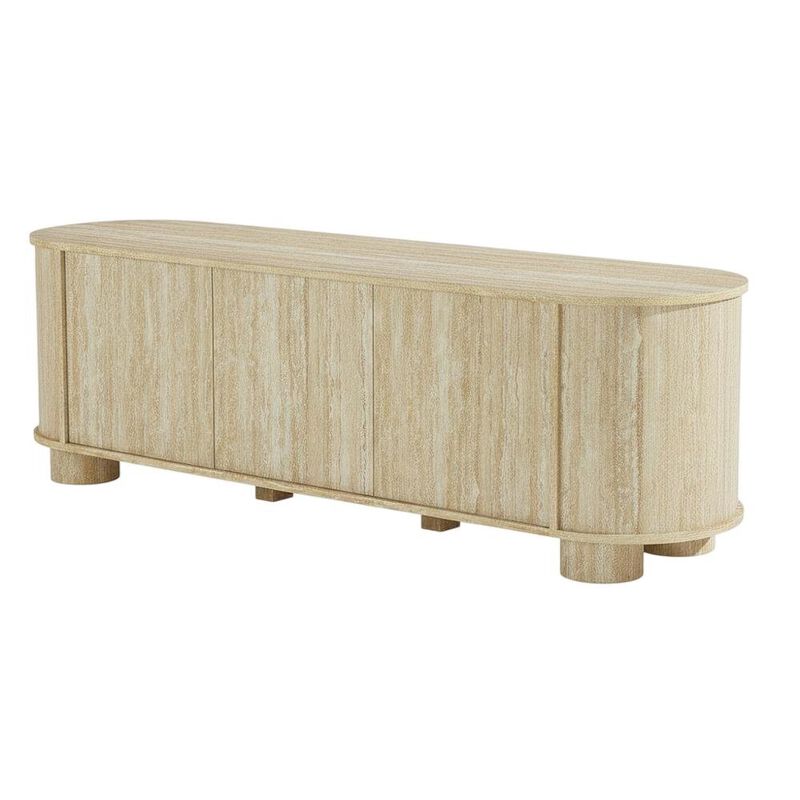 Gray Faux Travertine TV Stand with Solid Mango Construction image number 0
