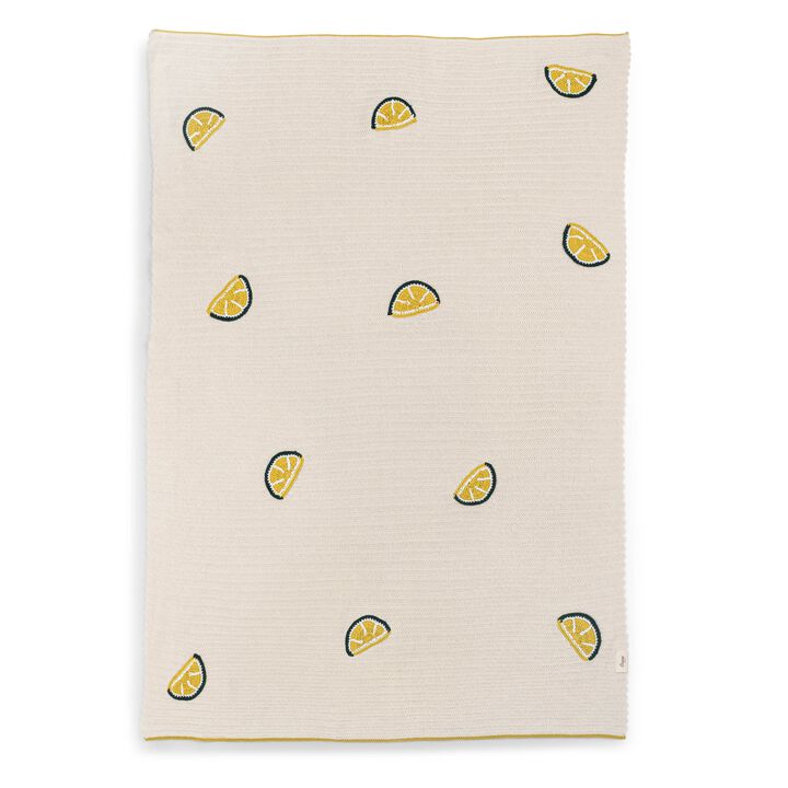 Clementine Lemon Embroidered Knit Baby Blanket