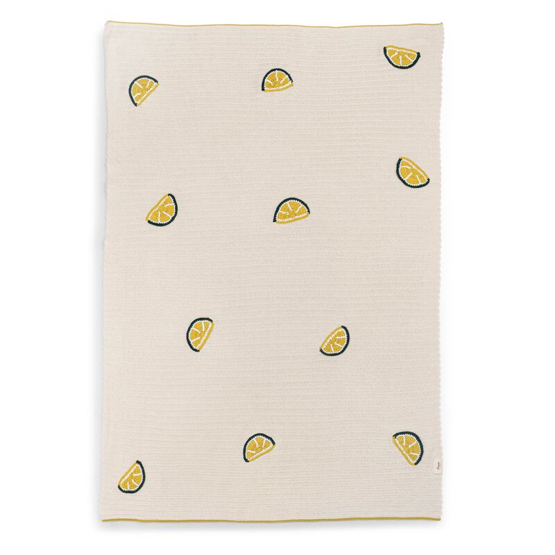 Clementine Lemon Embroidered Knit Baby Blanket image number 0