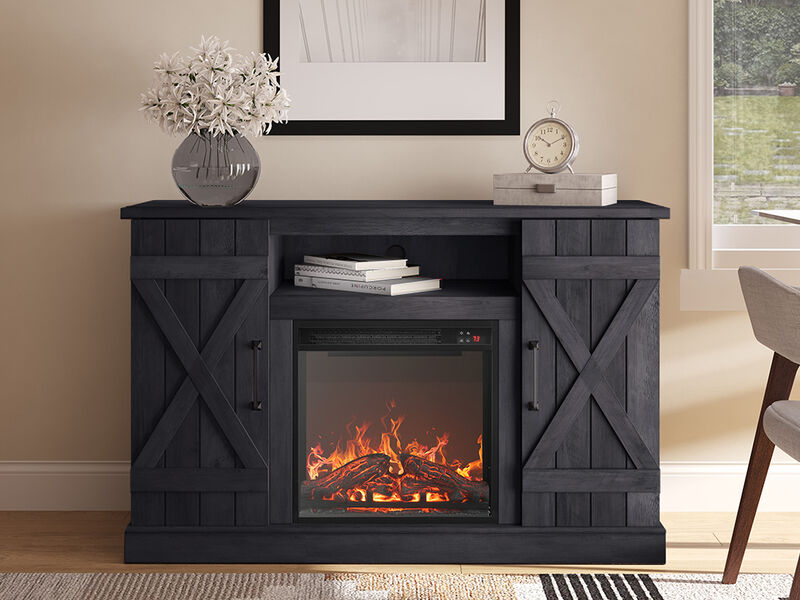 BELLEZE 47" TV Stand with 18" Electric Fireplace Heater & Media Entertainment Center Console Table for TV up to 50" with Open Storage Shelves & Cabinets - Veropeso