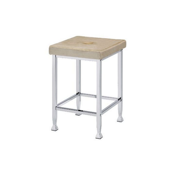 Counter Height Stool with Padded Seat and Metal Base, Beige-Benzara