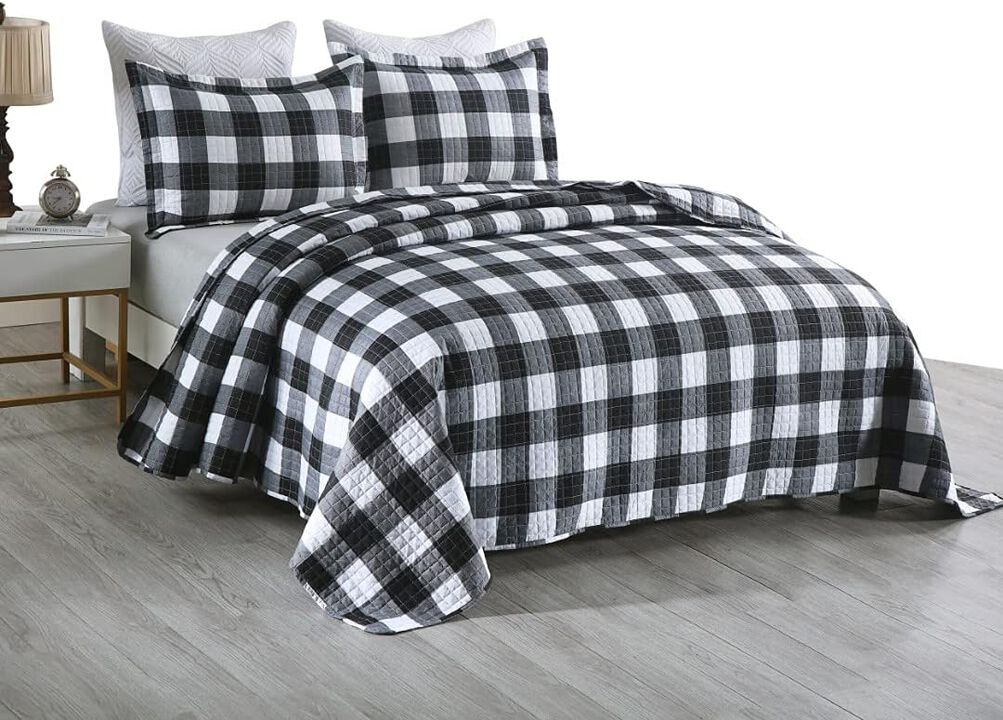 MarCielo 3 Piece Buffalo Quilt Bedspread Set Bedding Coverlet Set B020