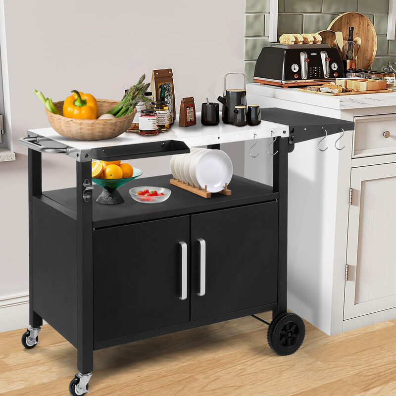 Outdoor Grill Cart with Storage, Wheels, Foldable Top, and Hooks for BBQ Prep image number 8