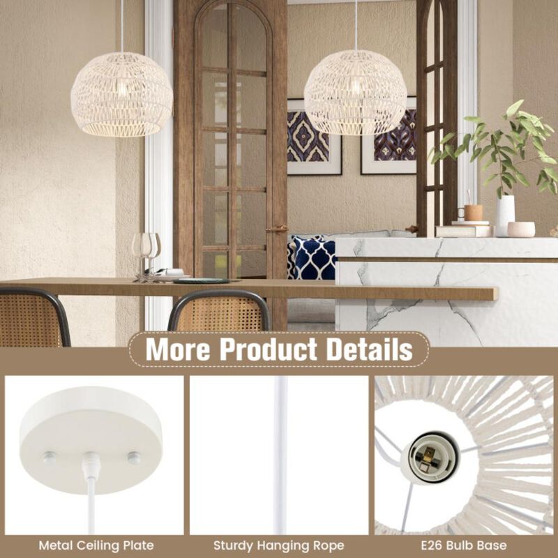 Hivvago Round Farmhouse Rattan Pendant Lights with Adjustable Hanging Rope
