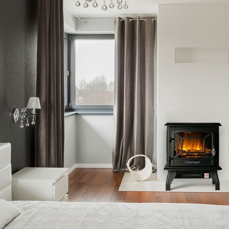 Freestanding Fireplace Heater with Realistic Dancing Flame Effect-Black image number 2