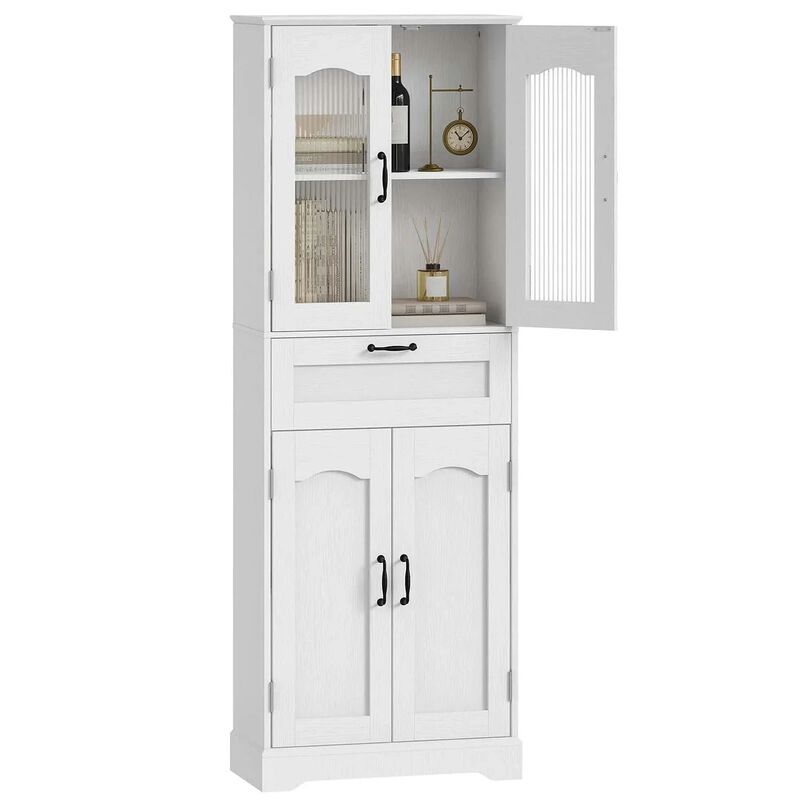 Freestanding Bathroom Floor Cabinet with Reeded Glass Door Design-White image number 3