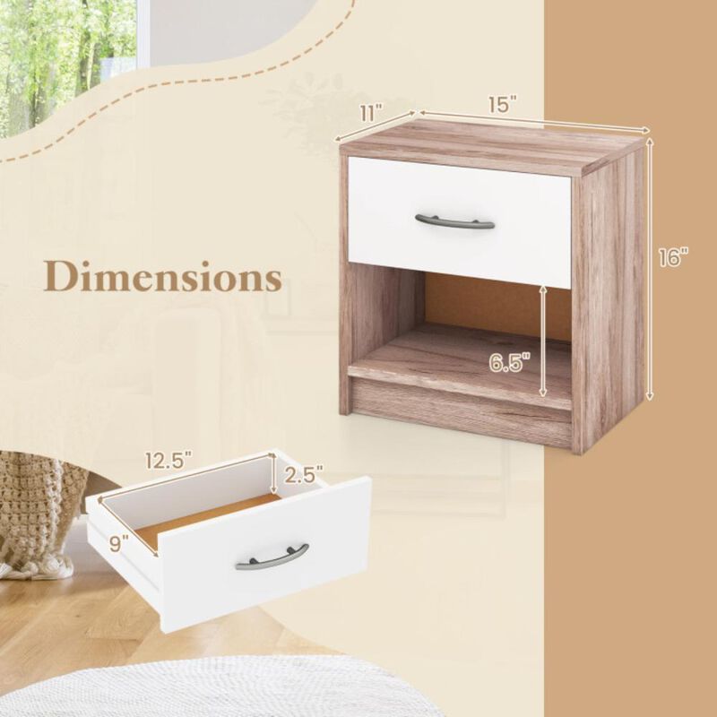 Hivvago Bedside Table Nightstand with Drawer and Open Storage Shelf