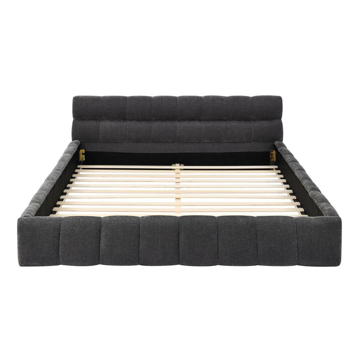 Queen Size Upholstered Bed Frame With Thick Fabric, Chenille Fabric Grounded Platform Bed With Headboard And Solid Frame-Cuddlewood