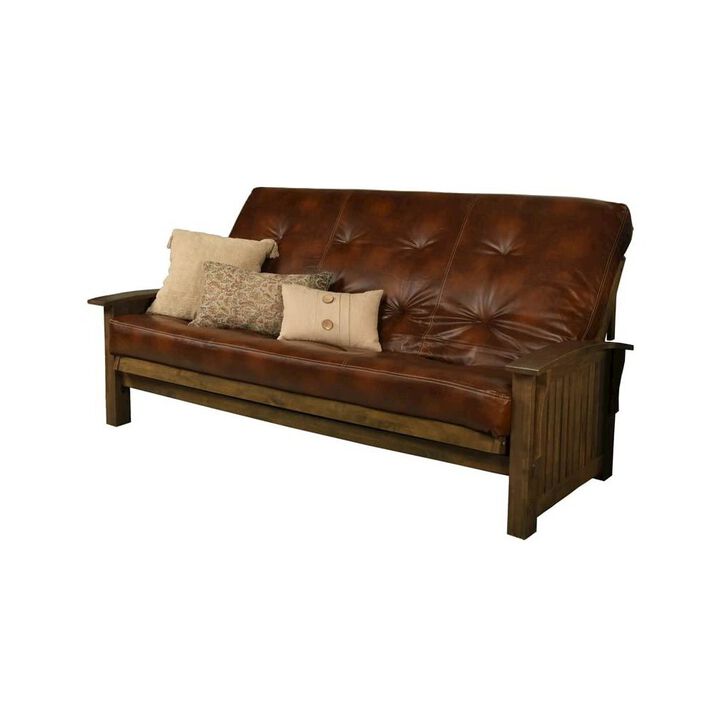 Washington Queen Frame-Rustic Walnut Finish-Oregon Trail Saddle  Mattress