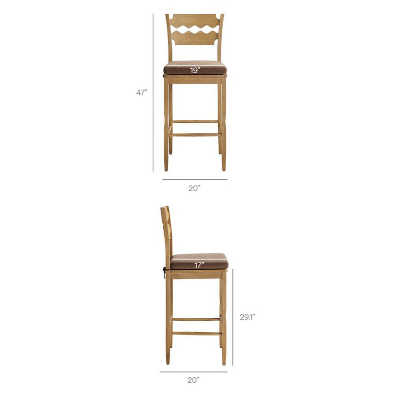 Jax Oak Wood Bar Stool With Wavy Razor Back and Cushion image number 2