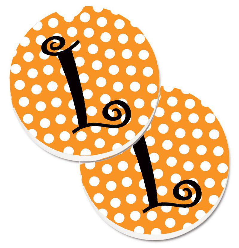Caroline's Treasures Monogram Initial L Orange Polkadots Set of 2 Cup Holder Car Coasters CJ1033-LCARC, 2.56, Multicolor