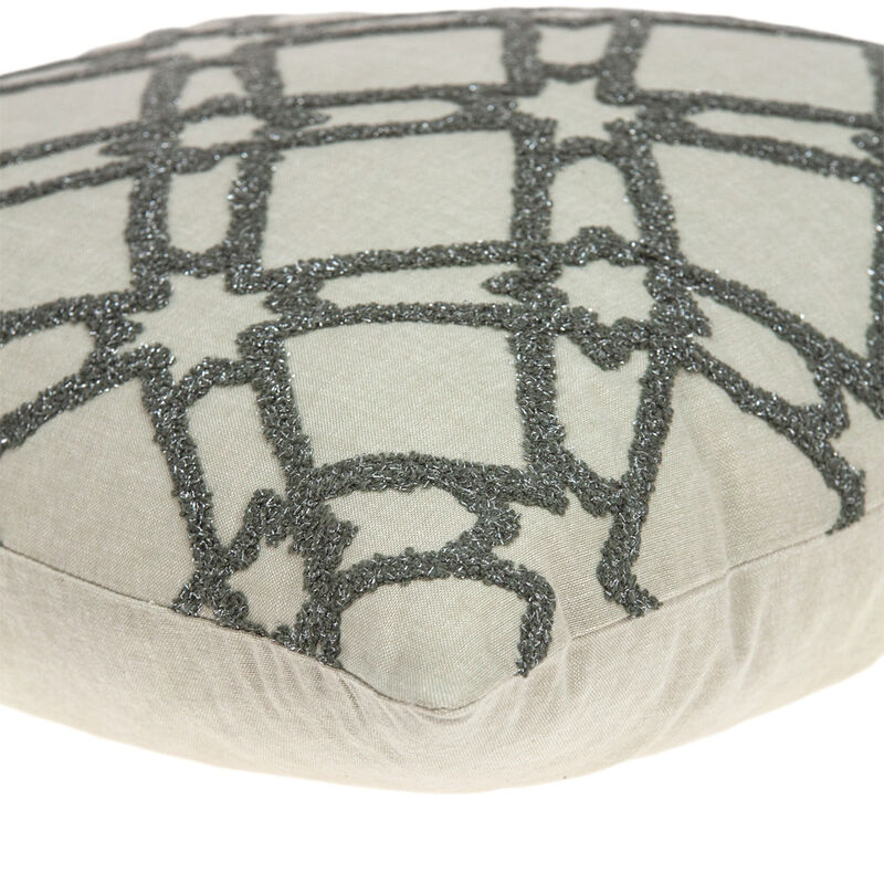 HomeRoots 20" Beige and Gray Diamond Cotton Throw Pillow With Embroidery image number 3