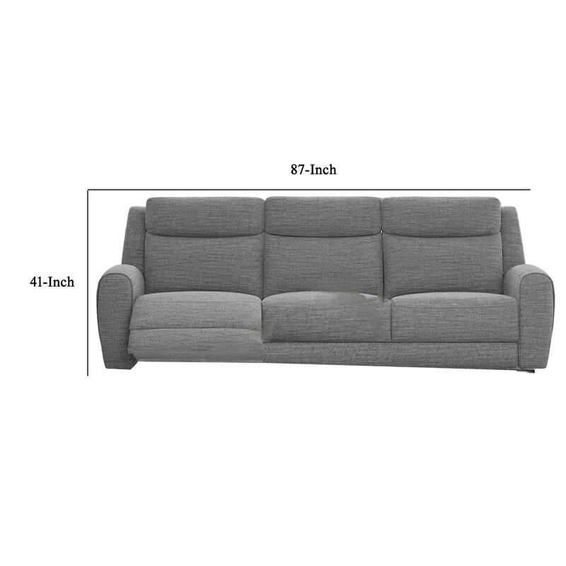 Cory Manual Recliner Sofa, 87 Inch, Solid Wood, Light Gray Polyester image number 5