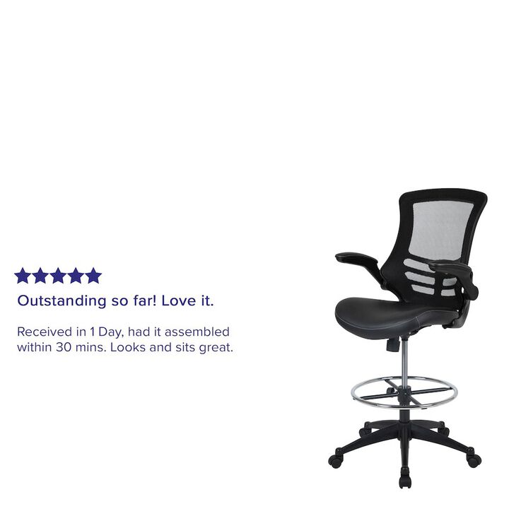 Flash Furniture Mid-Back Black Mesh Ergonomic Drafting Chair with LeatherSoft Seat