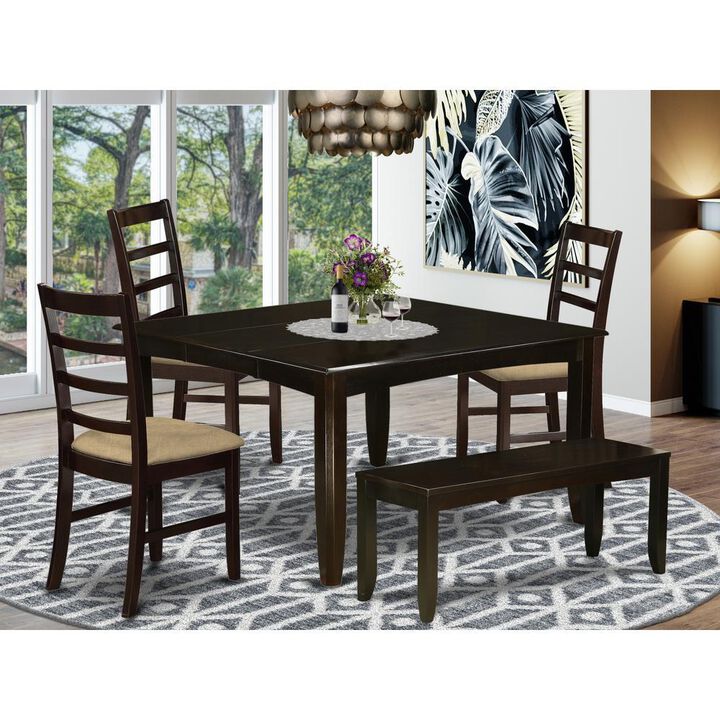6 Pc Dining set with bench-Table with Leaf and 4 Kitchen Dining Chairs Plus Bench.