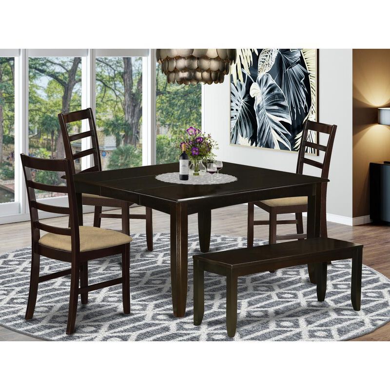 6 Pc Dining set with bench-Table with Leaf and 4 Kitchen Dining Chairs Plus Bench.