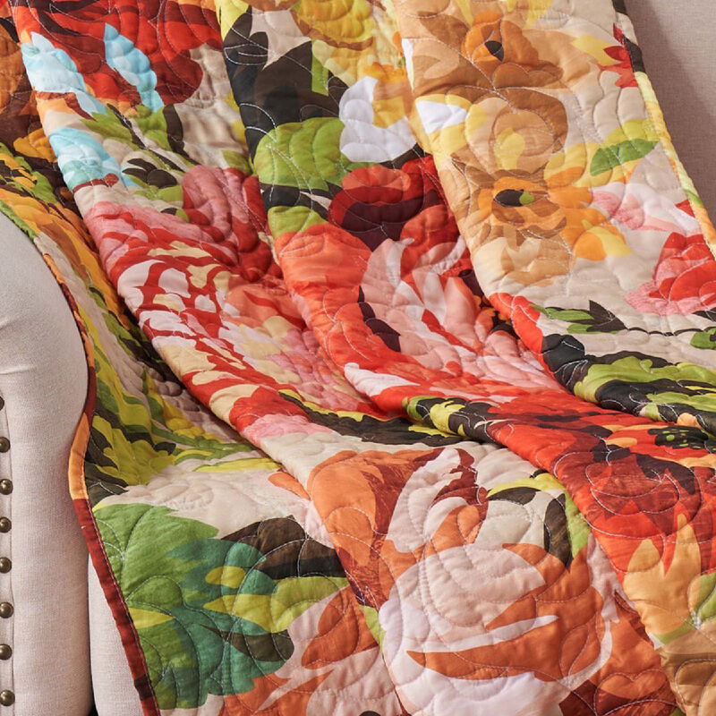 Dahl 50 x 60 Quilted Floral Throw Blanket with Polyester Fill, Multicolor - Benzara