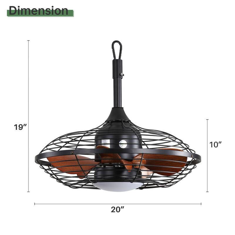 20 Inch Downrod Mount Ceiling Fan LED 5 ABS Blades with Hanging and Hook for Outside Patios Pergola image number 3