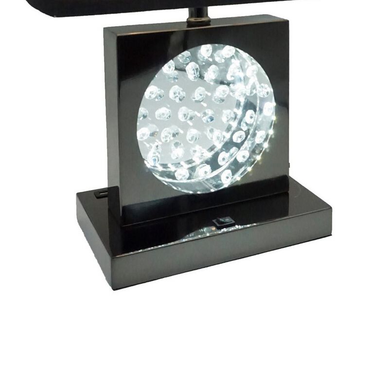 Rohi 22 Inch Table Lamp, Black Fabric Shade, Nickel Base, LED Accents - Benzara