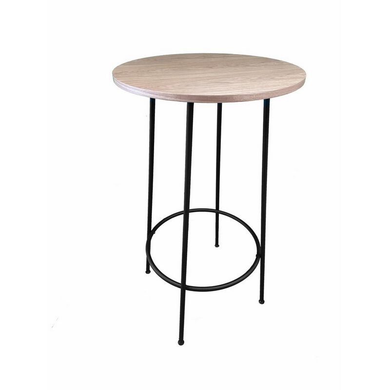 Neni 42 Inch Bar Table, Round Natural Brown Wood Top, Modern Black Metal