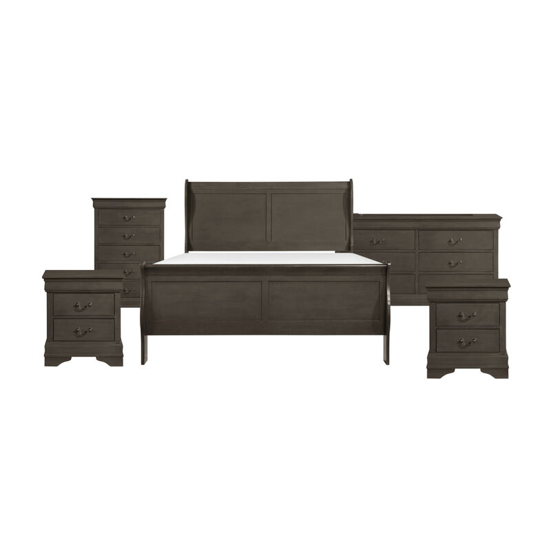 Queen Size Bedroom Set, Gray Finish, Panel Headboard, 5-Piece Set with Bed, 2 Nightstands, Dresser and Chest image number 0