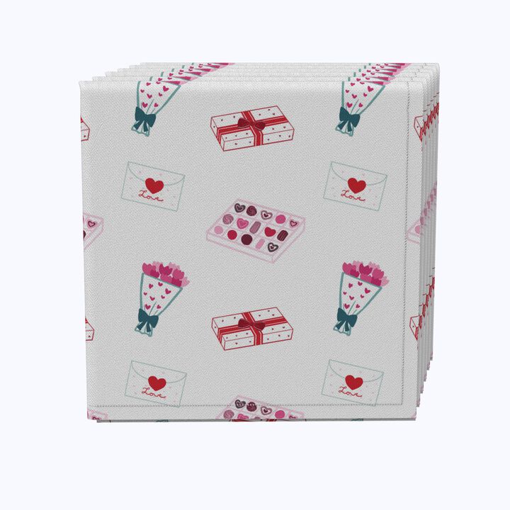 Fabric Textile Products, Inc. Napkin Set of 4, 100% Cotton, Valentine's Day Symbols