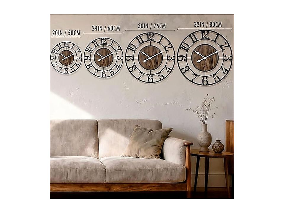 Large Metal Wall Clock 24 Inch Retro Decor Silent Non Ticking Battery Operated