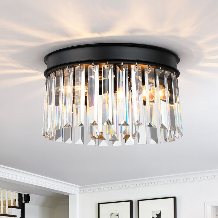 12 in. Modern Glam 3-Light Dimmable Crystal Flush Mount Ceiling Light