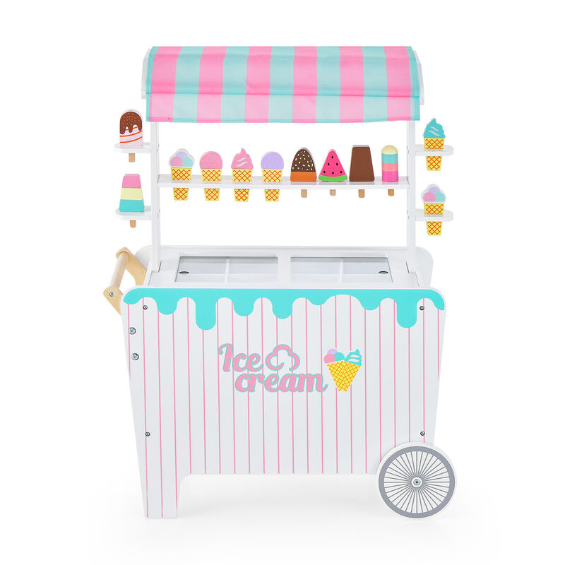 Kid's Ice Cream Cart Playset with Display Rack, Scoops, and Accessories