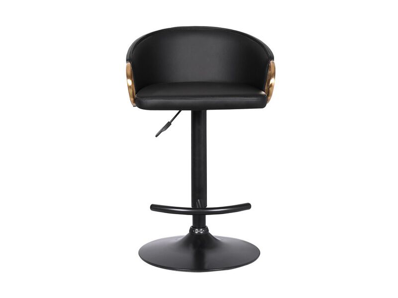 Adjustable Leatherette Swivel Barstool with Arched Seat, Black and Gold - Benzara
