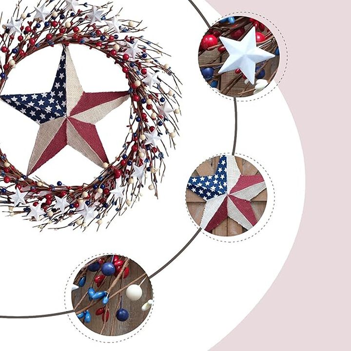 Burlap Flag Star Wreath, Front Door & Wall Decor