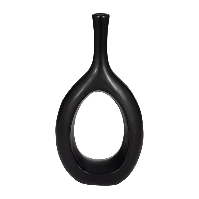 Cer, 12" Curved Open Cut Out Vase, Black image number 0
