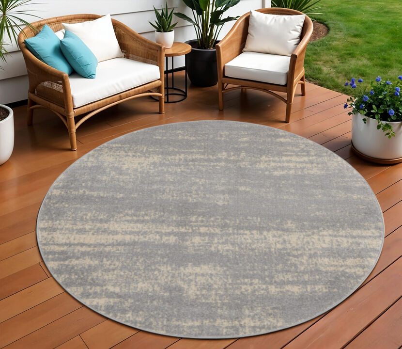 HomeRoots Round Abstract Indoor Outdoor Area Rug