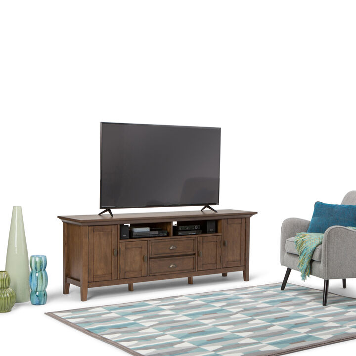 Redmond SOLID WOOD 72 inch Wide Transitional TV Media Stand in Rustic Natural Aged Brown For TVs up to 80 inches