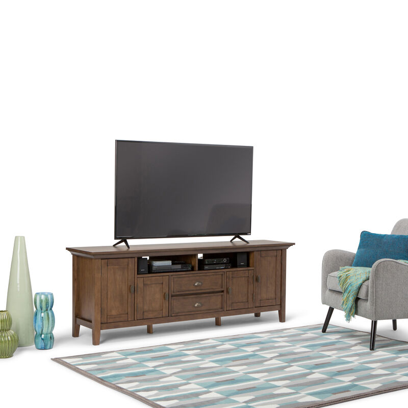 Redmond SOLID WOOD 72 inch Wide Transitional TV Media Stand in Rustic Natural Aged Brown For TVs up to 80 inches