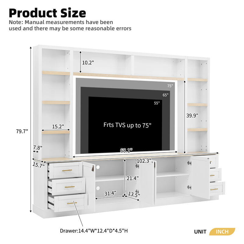 Merax Farmhouse 4-Piece Entertainment Center Wall Unit with Adjustable Shelves