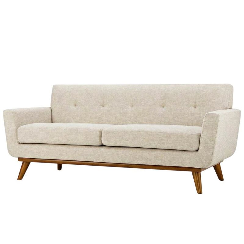 Fabric-Upholstered Small Loveseat Sofa for Bedroom or Small Spaces, Beige image number 1