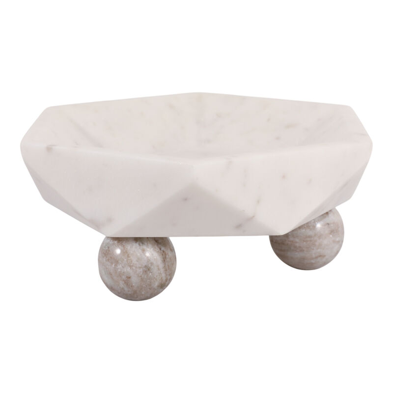 10x4" Marble Hexagon Bowl W/ball Feet, Wht/beige image number 3