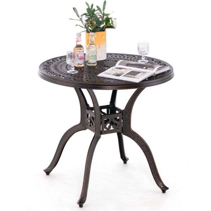 Hivvago 31.5" Cast Aluminum Table Patio Round Dining Table with Umbrella Hole
