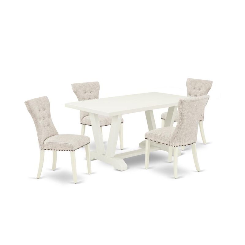 East West Furniture 5-Pc  Included 4 kitchen parson chairs Upholstered Nails Head Seat and High Button Tufted Chair Back and Rectangular Dining Table with Linen White Kitchen Dining Table Top - Linen