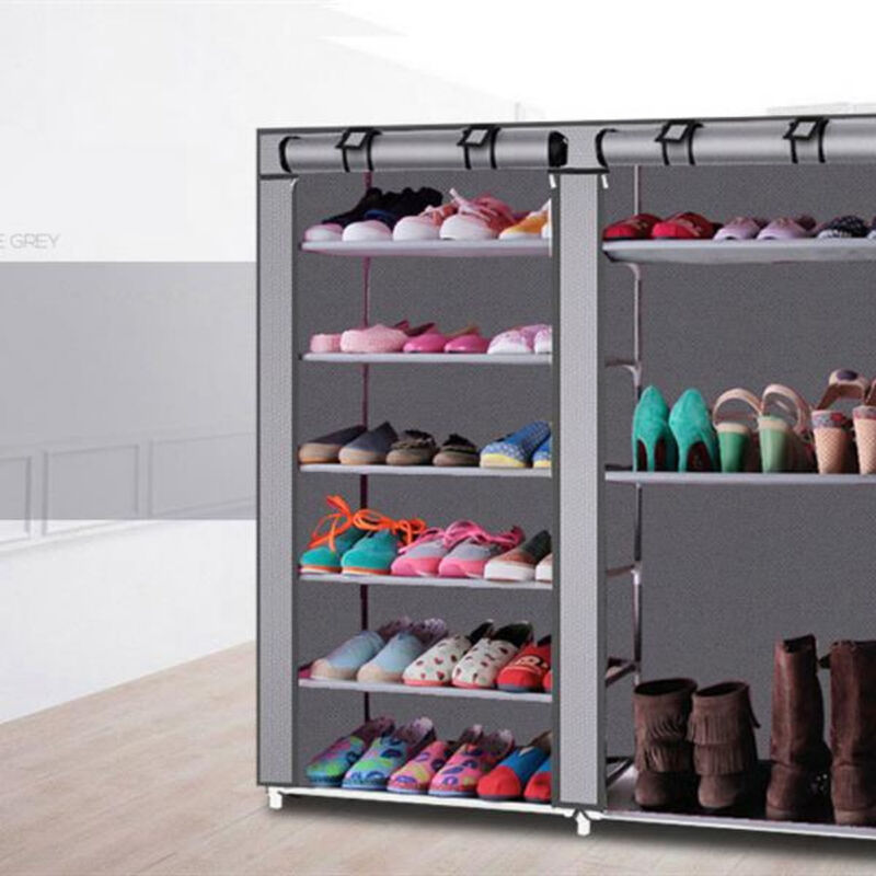 Double Row Shoe Cabinet with 9 Lattices for Organized Footwear Storage